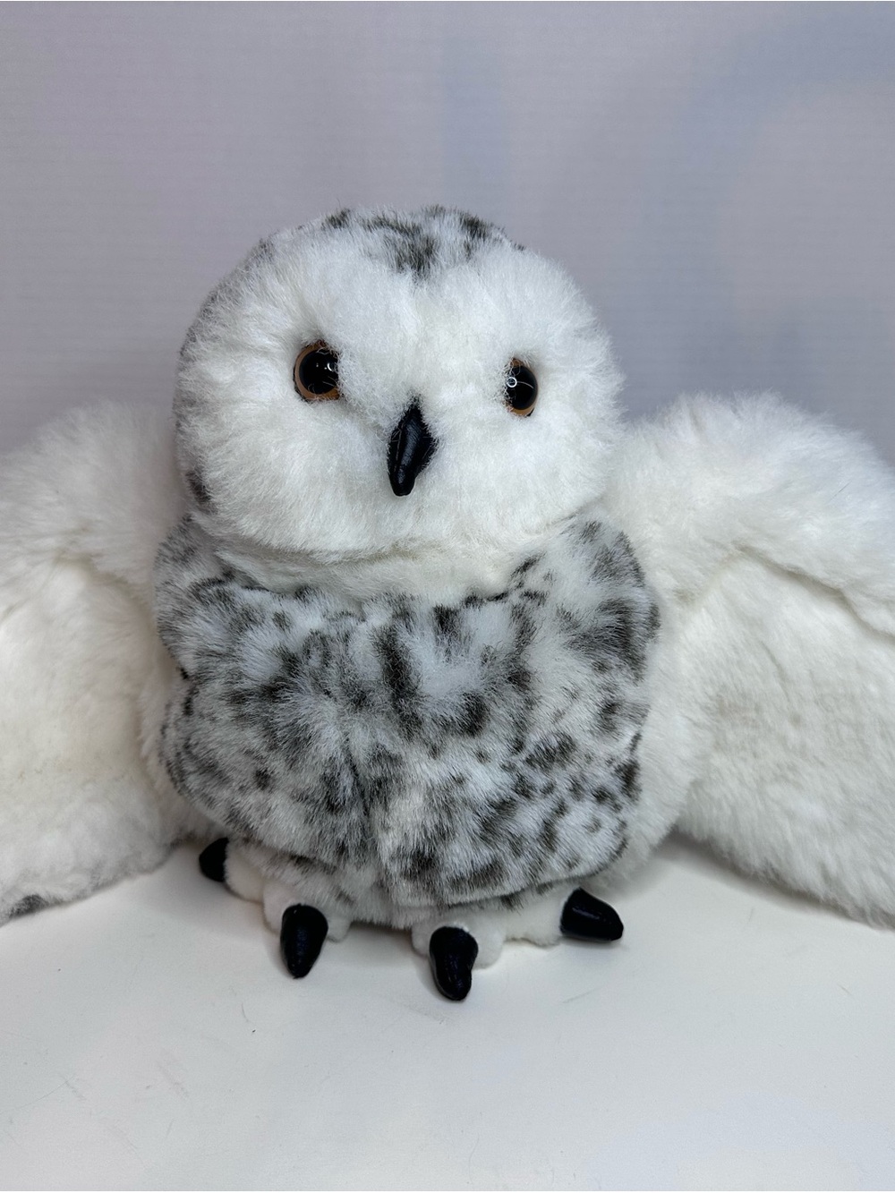 Plush Snowy Owl Soft Toy in White and Gray